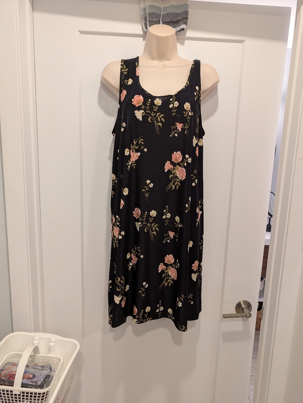Black Floral Tank Dress with Pink Roses